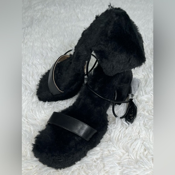 Ego | Itzayana | Black Faux Fur Heeled Sandals - Picture 2 of 11